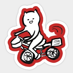 A CAT IS RIDING A BICYCLE Sticker